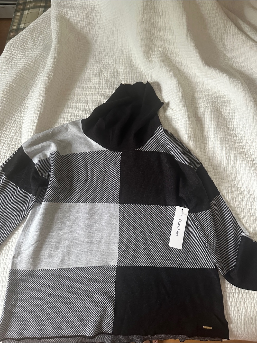 Calvin Klein Black & Gray Checker Turtleneck Sweater